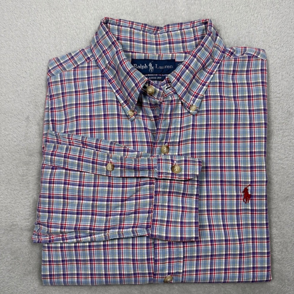 Ralph Lauren Long Sleeve Plaid Shirt – Blue Red Purple White‎ Polo Pony